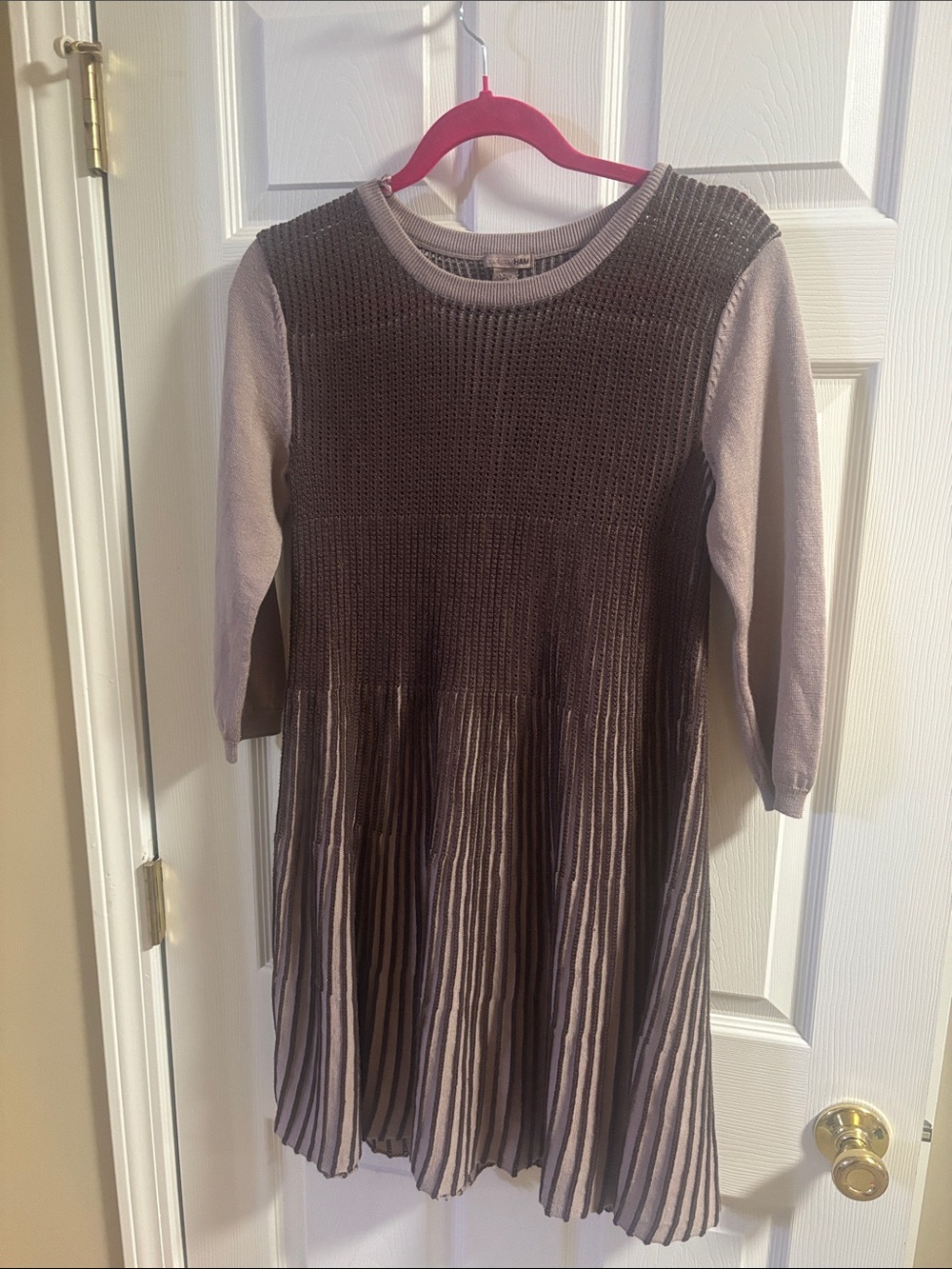 H&M Knit Long Sleeve Dress in Taupe and Light Taupe